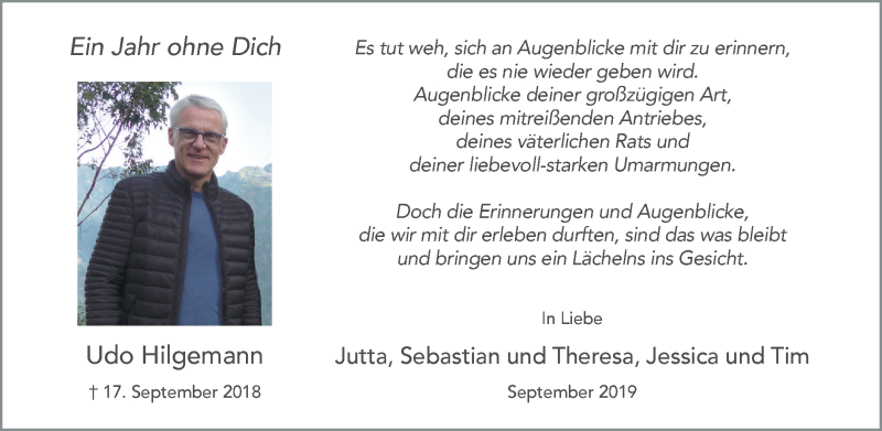  Traueranzeige für Udo Hilgemann vom 17.09.2019 aus Münstersche Zeitung und Münsterland Zeitung