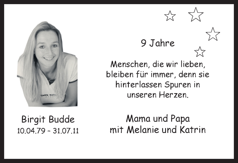  Traueranzeige für Birgit Budde vom 31.07.2020 aus Ruhr Nachrichten