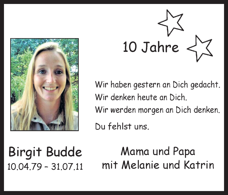  Traueranzeige für Birgit Budde vom 31.07.2021 aus Ruhr Nachrichten