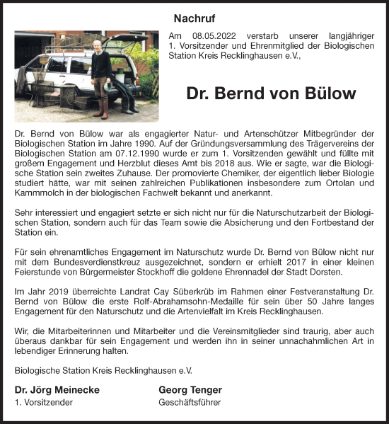Traueranzeige von Bernd von Bülow von Ruhr Nachrichten und Halterner Zeitung