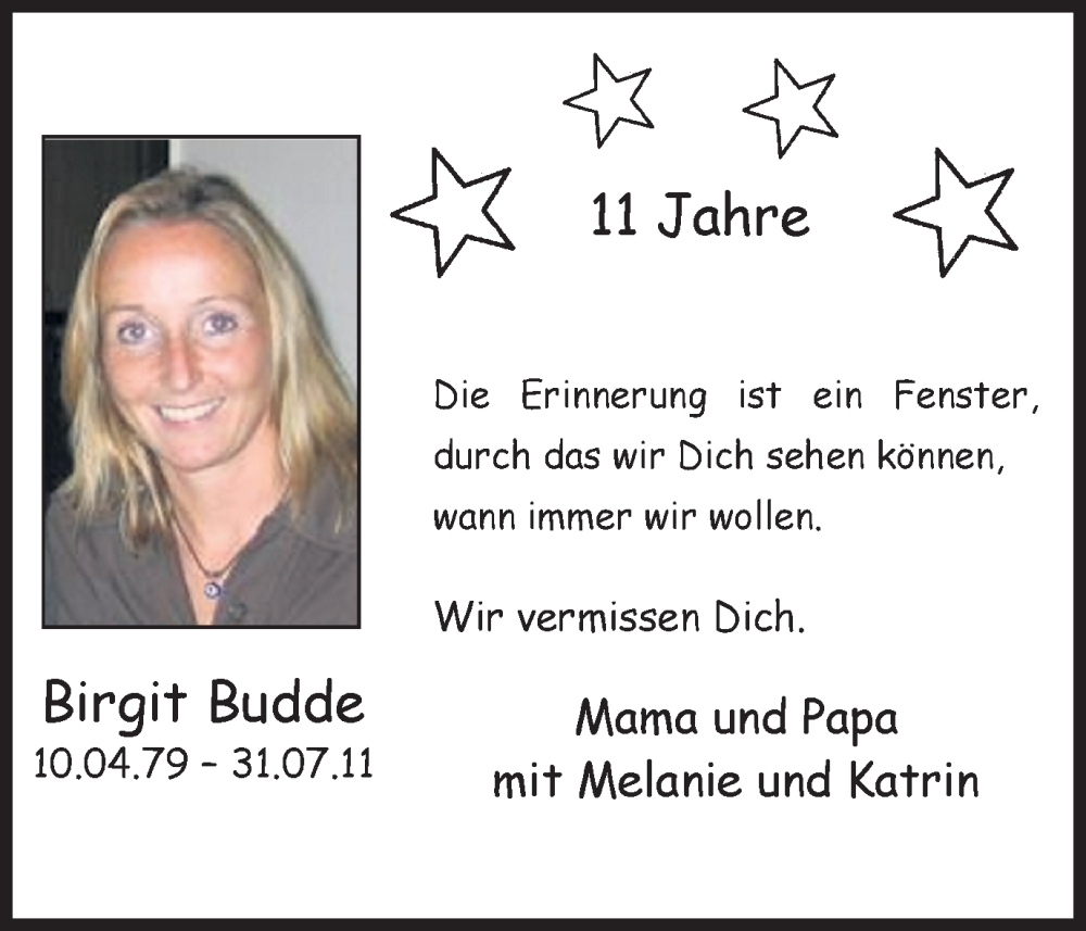  Traueranzeige für Birgit Budde vom 30.07.2022 aus Ruhr Nachrichten