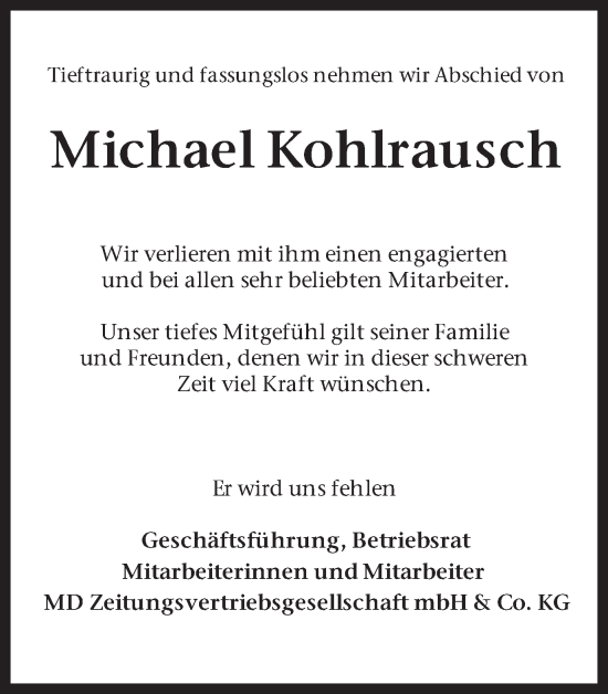 Traueranzeige von Michael Kohlrausch 