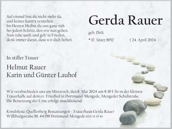 Traueranzeige von Gerda Rauer 
