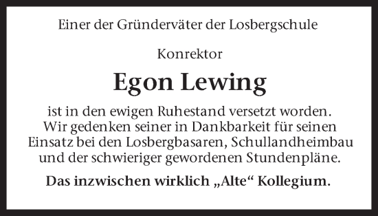 Traueranzeige von Egon Lewing von Münsterland Zeitung