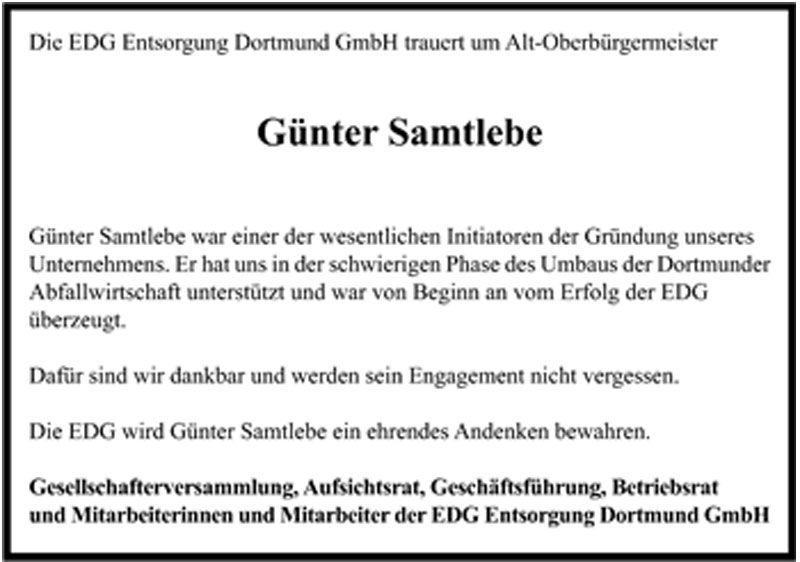  Traueranzeige für Günter Samtlebe vom 13.07.2011 aus 