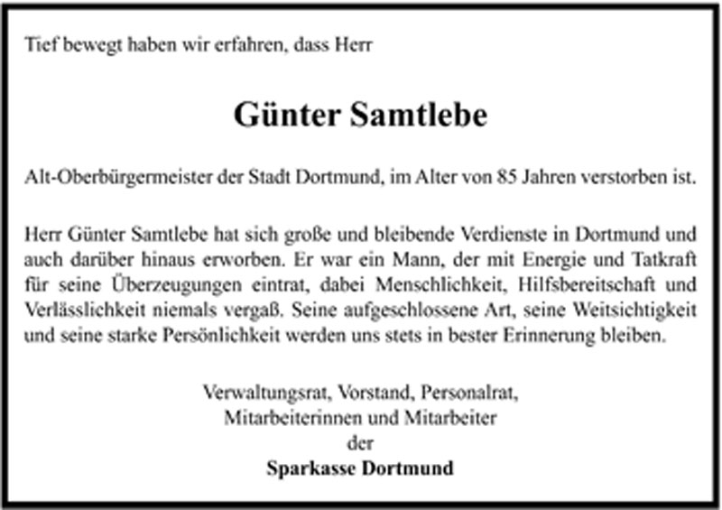  Traueranzeige für Günter Samtlebe vom 13.07.2011 aus 