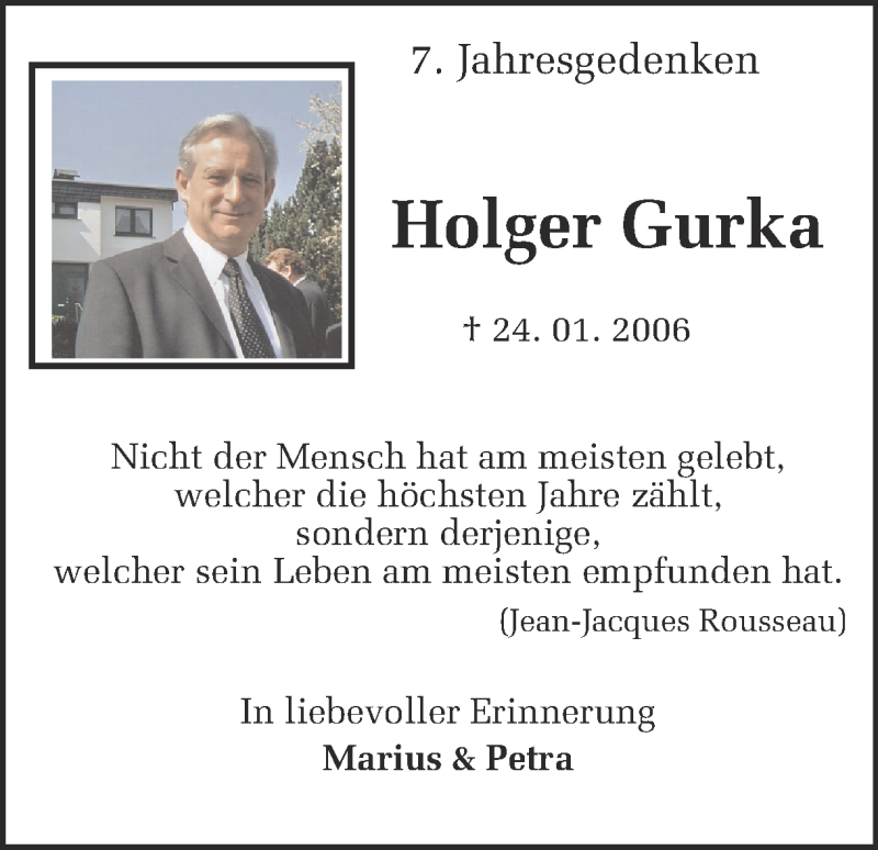  Traueranzeige für Holger Gurka vom 24.01.2013 aus Ruhr Nachrichten