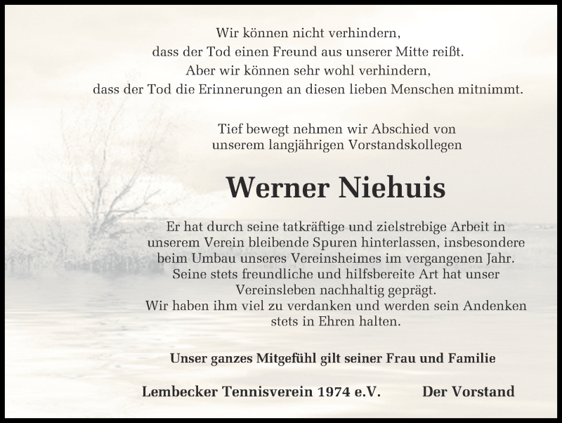  Traueranzeige für Werner Niehuis vom 10.12.2013 aus Ruhr Nachrichten und Dorstener Zeitung