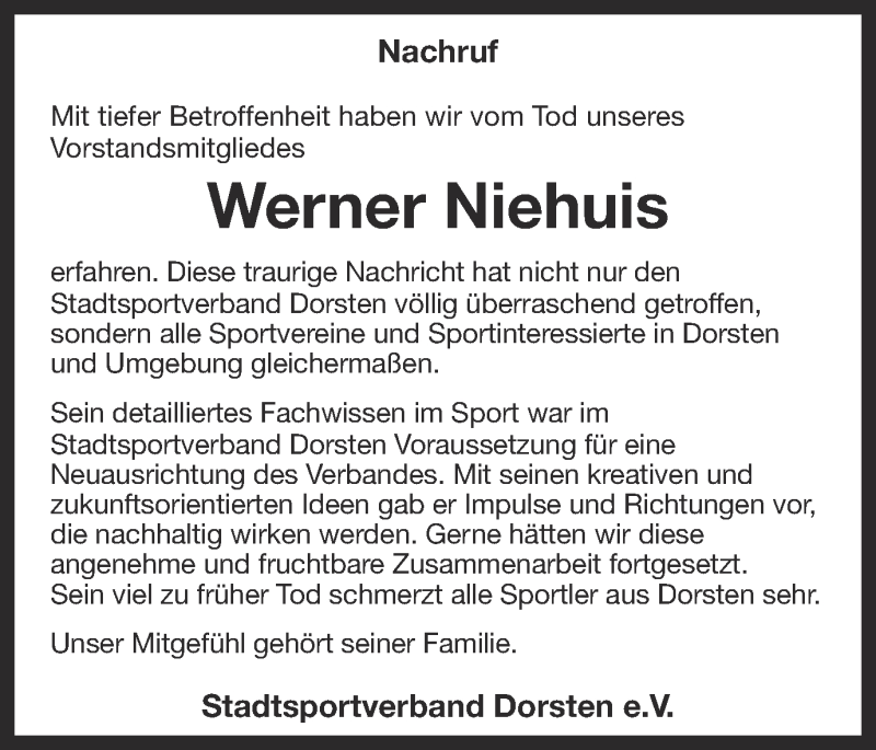  Traueranzeige für Werner Niehuis vom 14.12.2013 aus Ruhr Nachrichten und Dorstener Zeitung