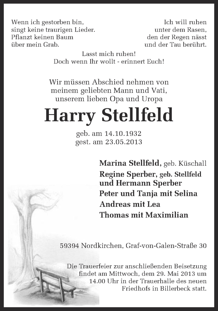  Traueranzeige für Harry Stellfeld vom 27.05.2013 aus Ruhr Nachrichten