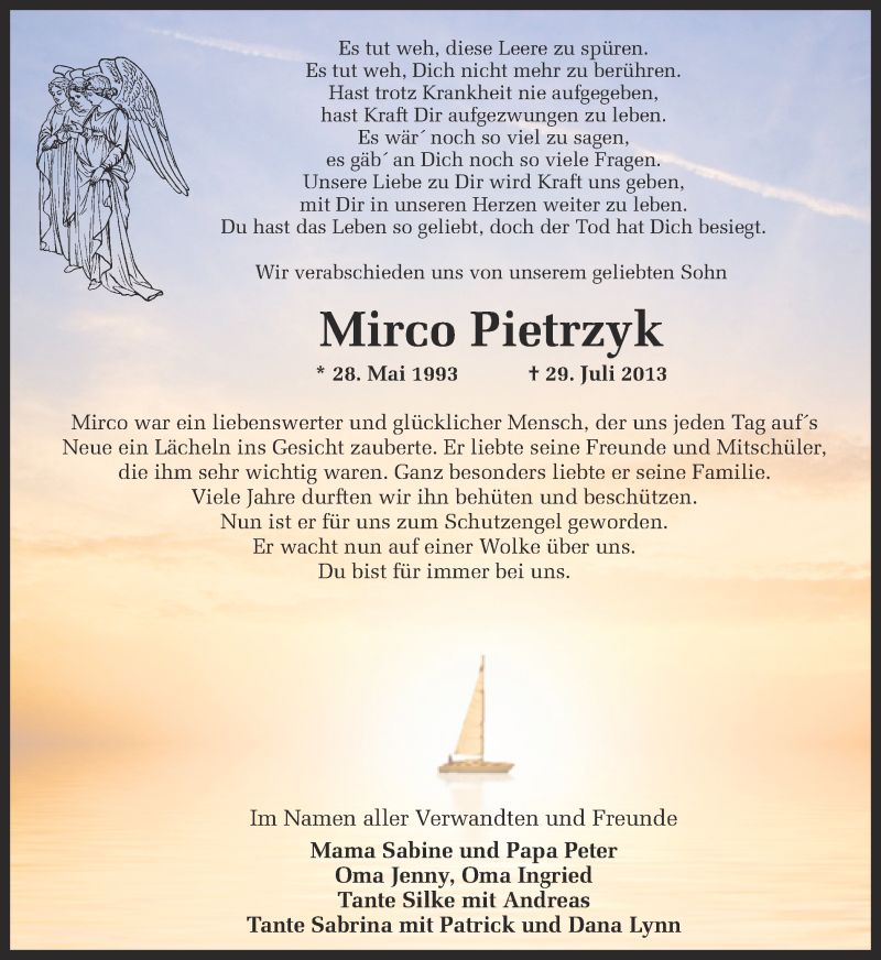  Traueranzeige für Mirco Pietrzyk vom 03.08.2013 aus Ruhr Nachrichten