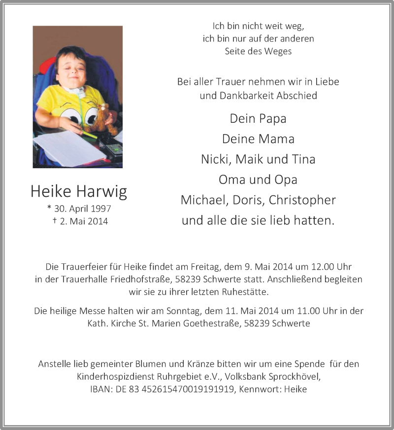  Traueranzeige für Heike Harwig vom 07.05.2014 aus Ruhr Nachrichten