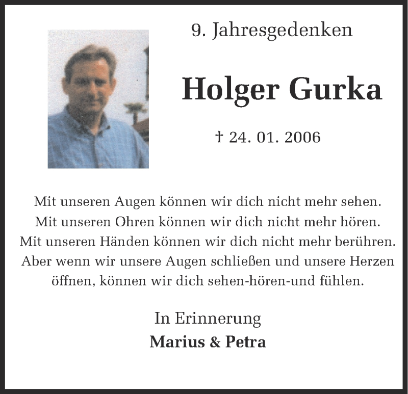 Traueranzeige für Holger Gurka vom 26.01.2015 aus Ruhr Nachrichten