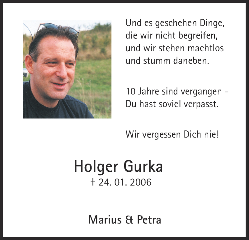  Traueranzeige für Holger Gurka vom 25.01.2016 aus Ruhr Nachrichten