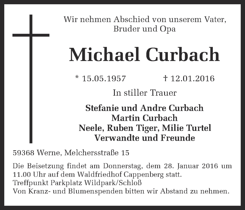  Traueranzeige für Michael Curbach vom 26.01.2016 aus Ruhr Nachrichten