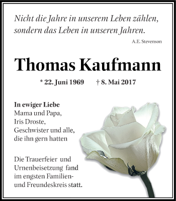 Traueranzeige von Thomas Kaufmann von Ruhr Nachrichten