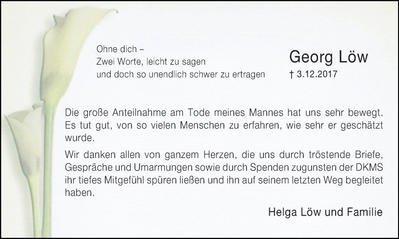  Traueranzeige für Georg Löw vom 06.01.2018 aus Ruhr Nachrichten