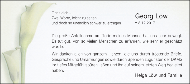  Traueranzeige für Georg Löw vom 06.01.2018 aus Ruhr Nachrichten