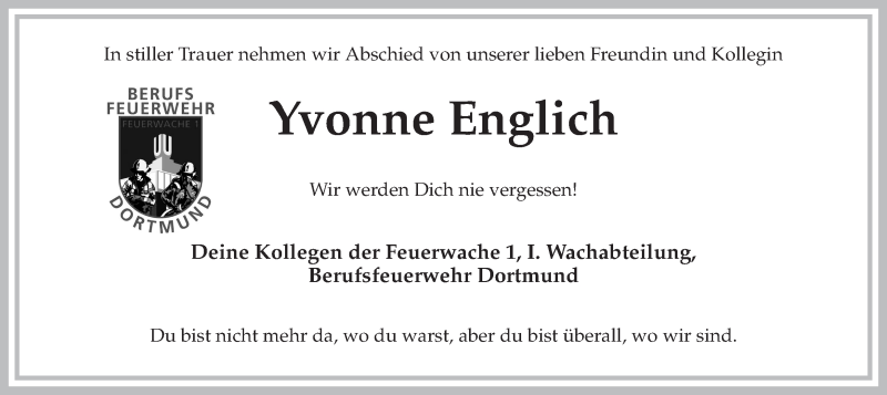  Traueranzeige für Yvonne Englich vom 11.01.2018 aus Ruhr Nachrichten