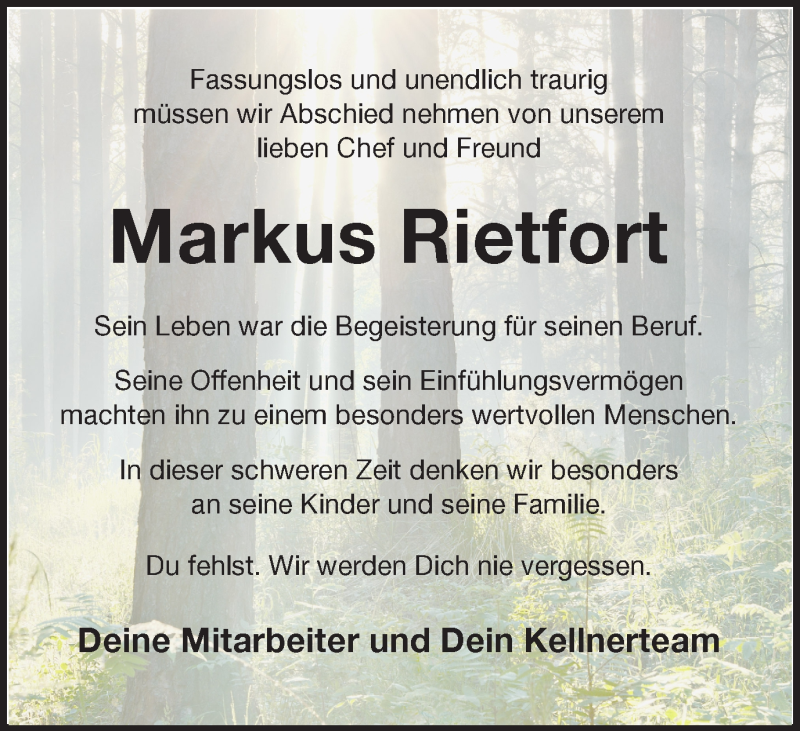  Traueranzeige für Markus Rietfort vom 08.11.2018 aus Münstersche Zeitung und Münsterland Zeitung