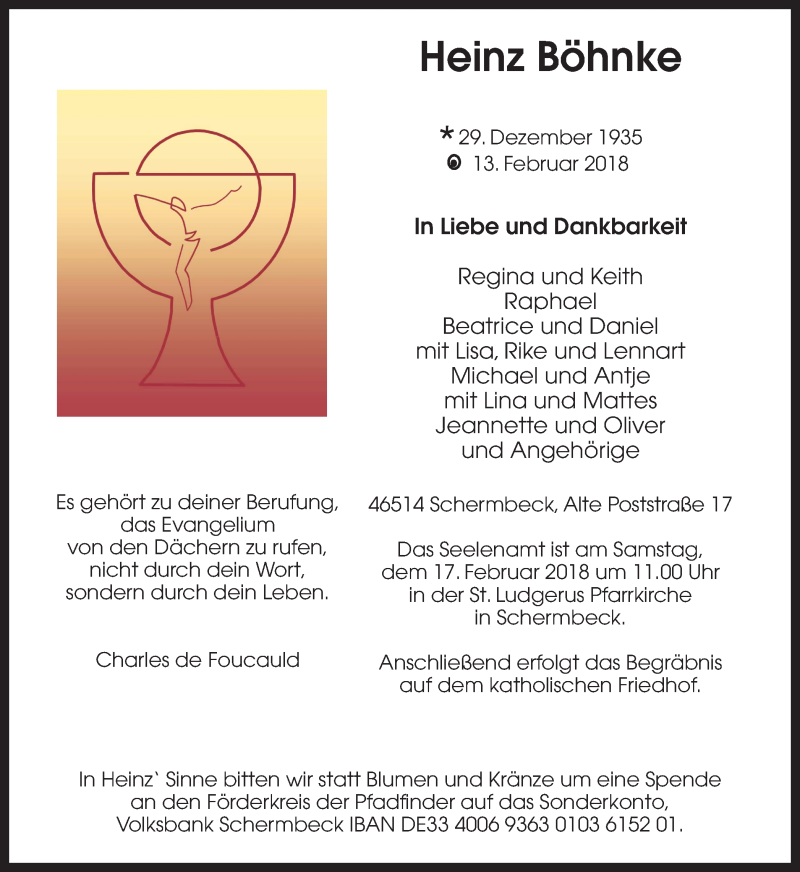  Traueranzeige für Heinz Böhnke vom 15.02.2018 aus Ruhr Nachrichten und Dorstener Zeitung