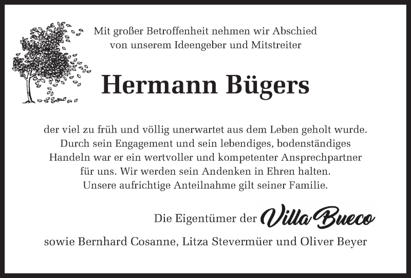  Traueranzeige für Hermann Bügers vom 27.04.2018 aus Ruhr Nachrichten