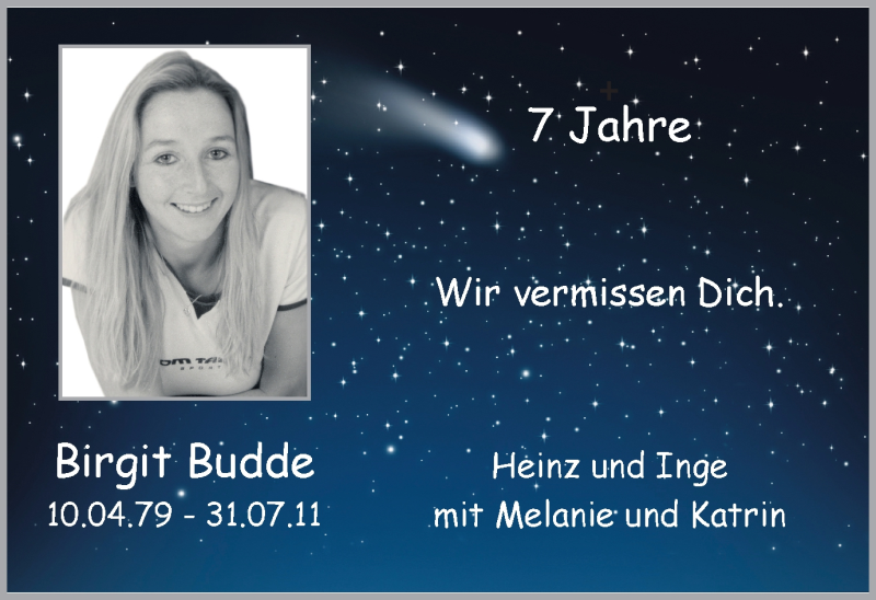  Traueranzeige für Birgit Budde vom 31.07.2018 aus Ruhr Nachrichten