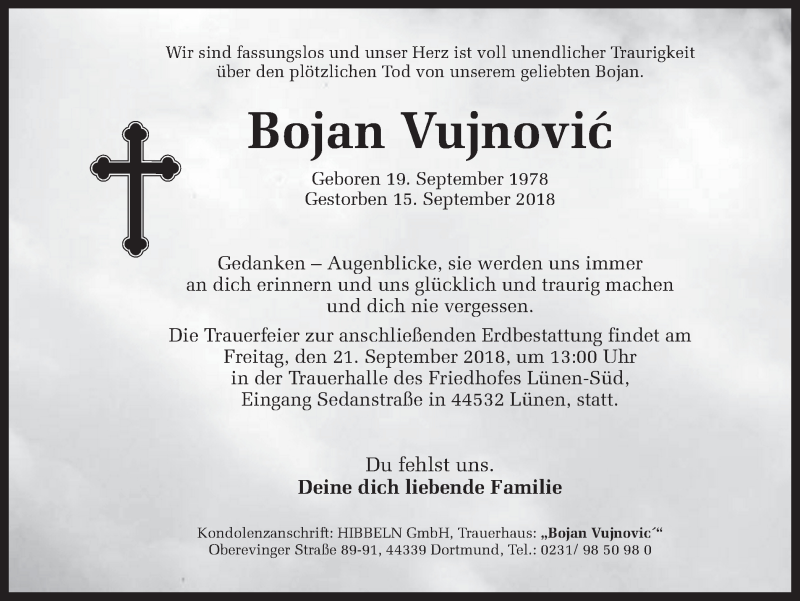  Traueranzeige für Bojan Vujnovic vom 19.09.2018 aus Ruhr Nachrichten