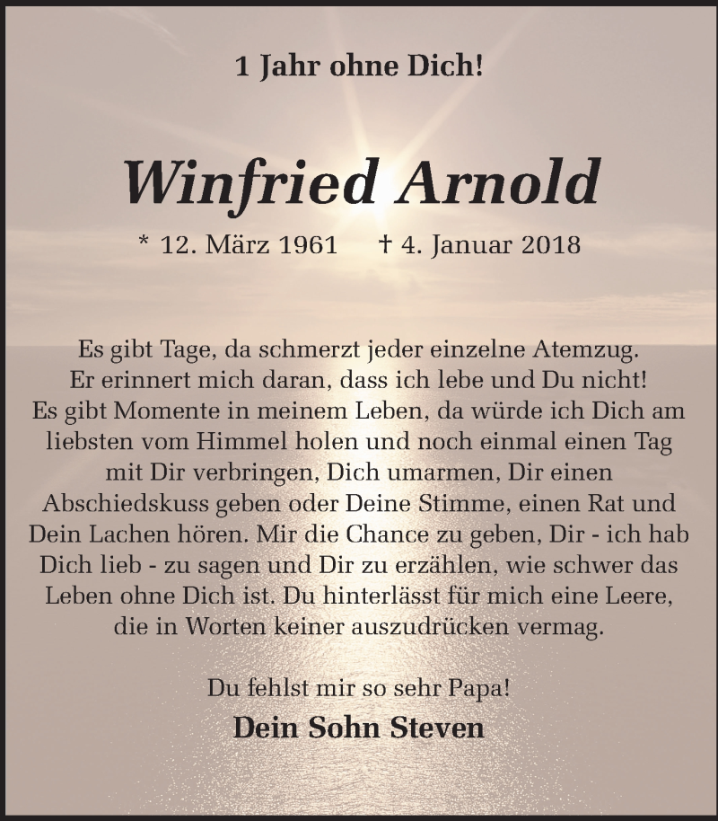  Traueranzeige für Winfried Arnold vom 04.01.2019 aus Ruhr Nachrichten