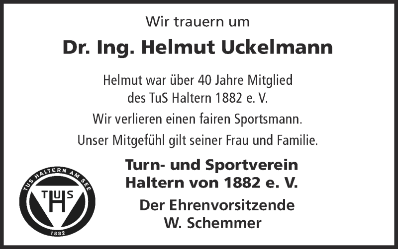  Traueranzeige für Helmut Uckelmann vom 21.02.2019 aus Ruhr Nachrichten und Halterner Zeitung
