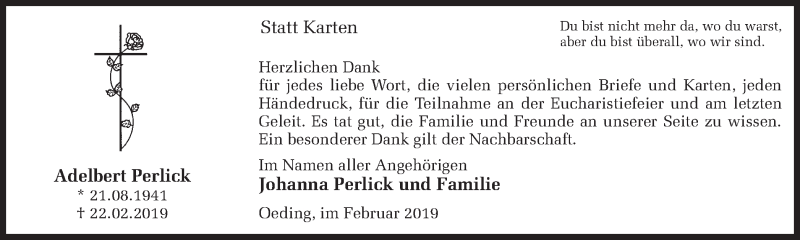  Traueranzeige für Adelbert Perlick vom 23.03.2019 aus Münstersche Zeitung und Münsterland Zeitung