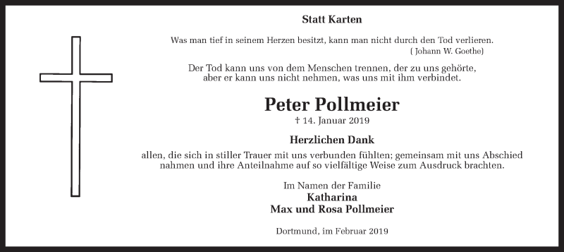  Traueranzeige für Peter Pollmeier vom 23.02.2019 aus Ruhr Nachrichten