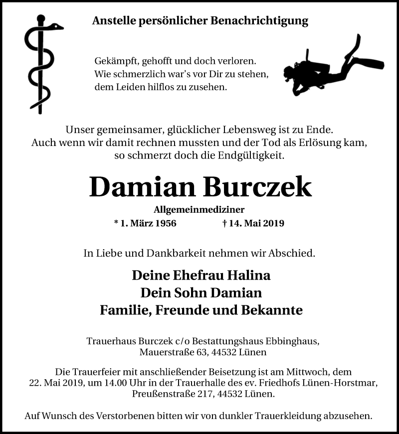  Traueranzeige für Damian Burczek vom 18.05.2019 aus Ruhr Nachrichten