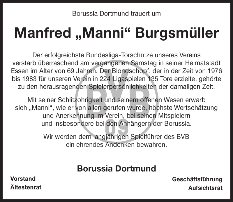  Traueranzeige für Manfred Burgsmüller vom 25.05.2019 aus 